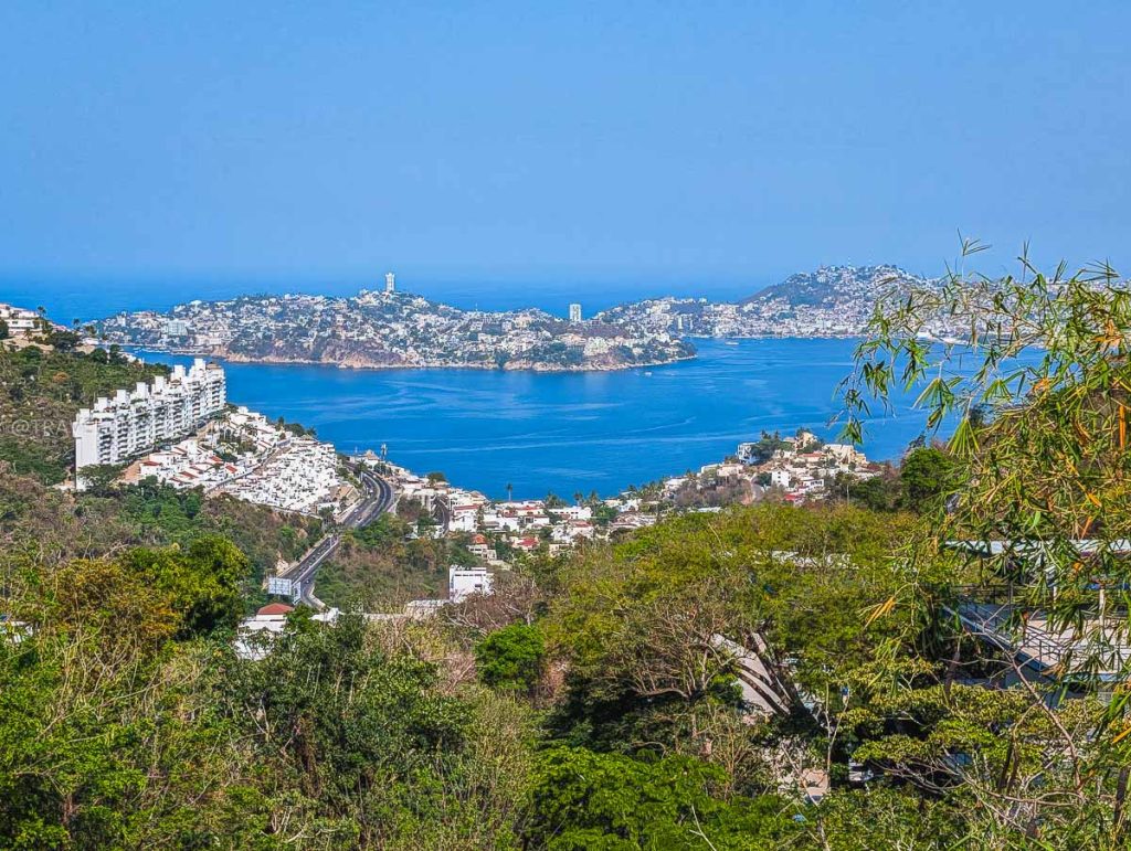 Panoramic view of Acapulco Bay's blue waters. Admiring these coastal views is a top thing to do in Acapulco.