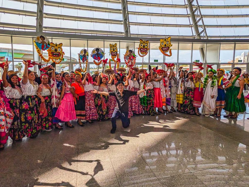 Travelling Foodie Raymond Cua with traditional Mexican cultural dancers at the Tianguis Turistico event in Acapulco.