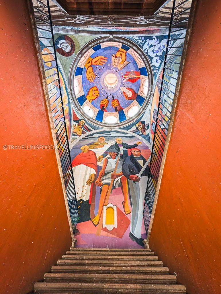 Historic murals on the ceiling of the Clavijero Cultural Center in Morelia during a 3 days in Michoacan trip.