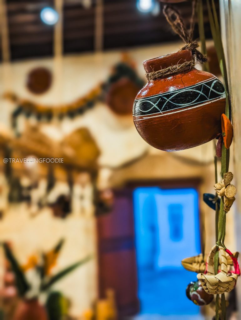 Hand-painted clay pot hanging at Convent of Santa Ana, a top thing to do on a Michoacan itinerary.