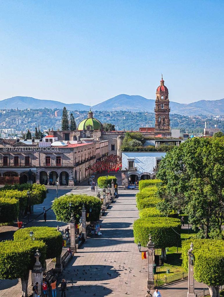 Beautiful skyline view of Morelia's historic pink stone cathedral during a 3 days in Michoacan vacation.