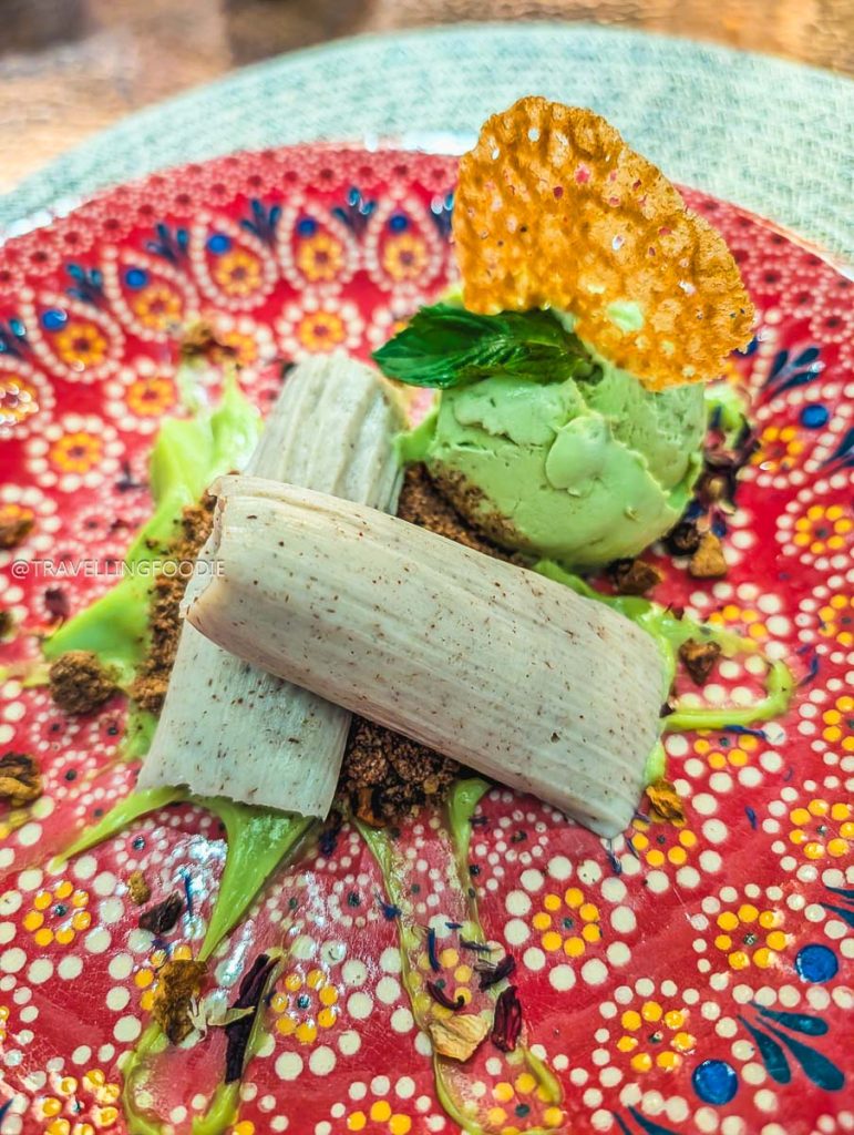 Unique milk uchepo and avocado ice cream dessert, highlighting the best food in Michoacan at Lu Cocina.