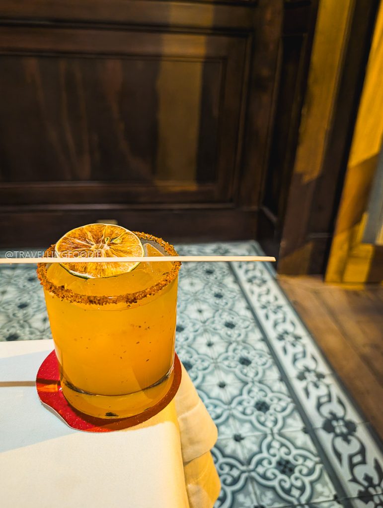 Refreshing cocktail with a chili rim at La Conspiracion de 1809 on our 3 day trip in Michoacan.