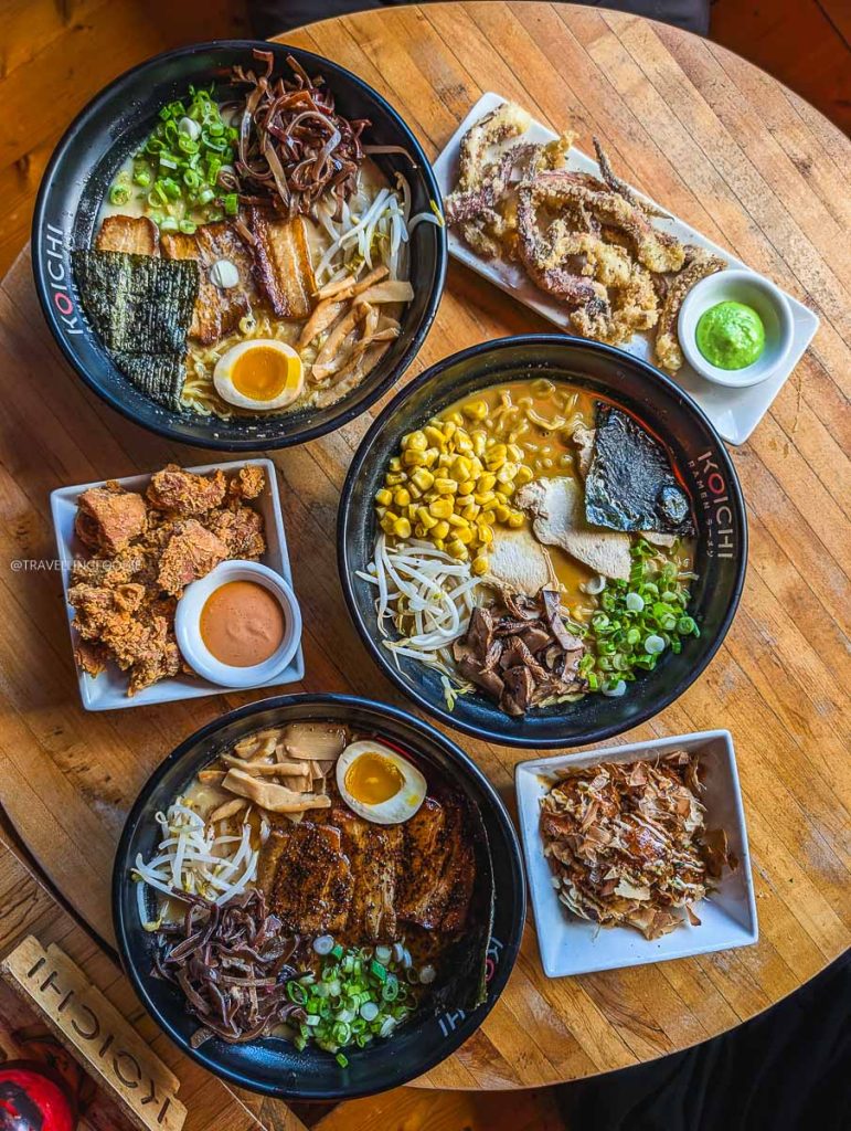 Bowls of delicious ramen and appetizers at Koichi Ramen, a top Ottawa restaurant.