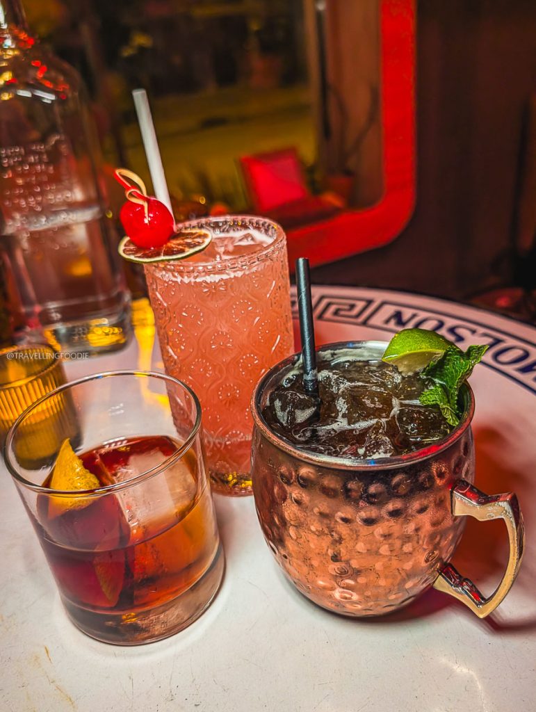 White Lotus SZN II, Negroni, and El Burro cocktails at Natural History, a top bar in Ottawa.
