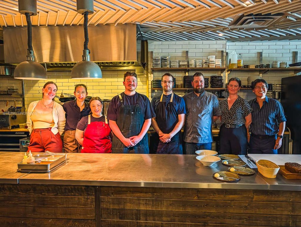 Perch kitchen team with owner chef Justin Champagne-Lagarde and general manager Amanda MacIntosh