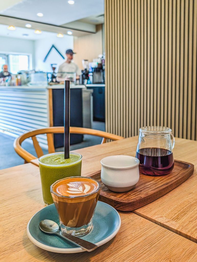 Matcha slushie, pour over, and cortado at The Bower Coffee, one of the top cafes in Ottawa