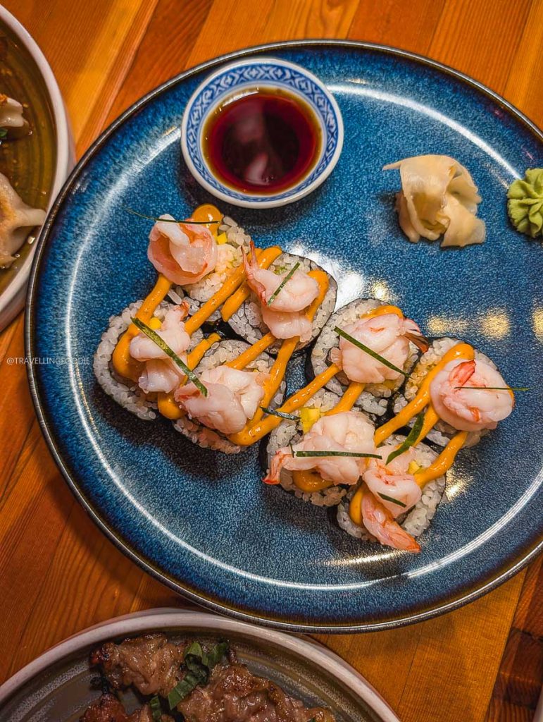 The popular Tom Yum Shrimp Sushi Rolls at SULU Restaurant, an incredible choice for Saskatoon food.