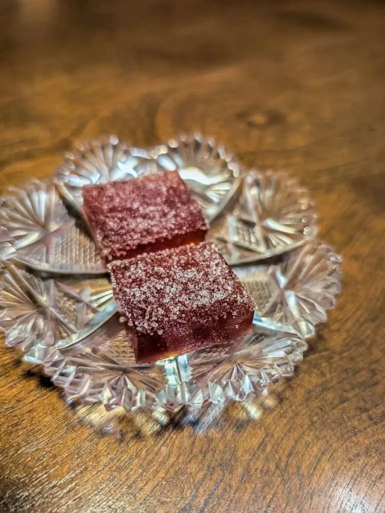 Fruit jelly mignardises served at the end of a Michelin star tasting menu in Authentic Quebec