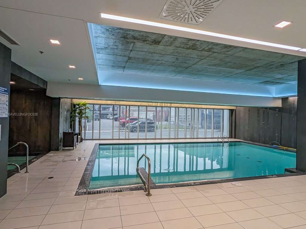 The relaxing indoor swimming pool and jacuzzi at the Delta Hotel for my Trois-Rivieres weekend getaway