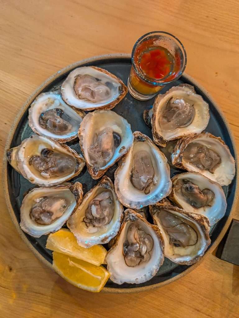 A plate of fresh raw oysters to start my dinner at Épi, buvette de quartier on our Lanaudiere-Mauricie road trip