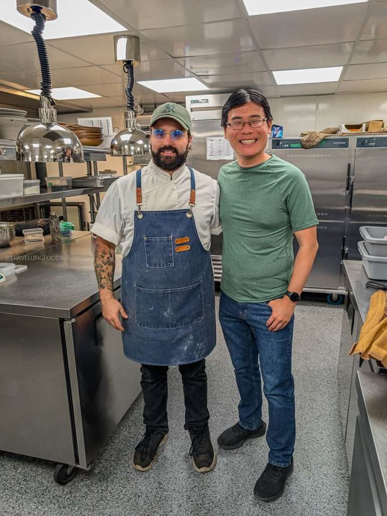 Travelling Foodie Raymond Cua with Chef Alex Hanna inside the Le Baluchon kitchen during our Lanaudiere-Mauricie road trip