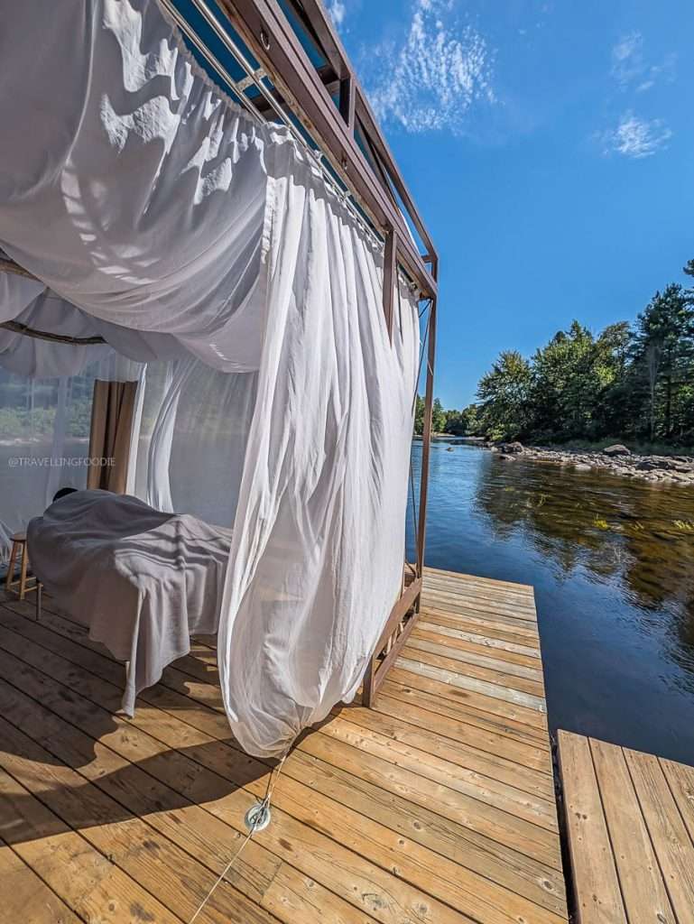 The scenic outdoor massage cabana overlooking the river at Le Baluchon in Lanaudiere-Mauricie.