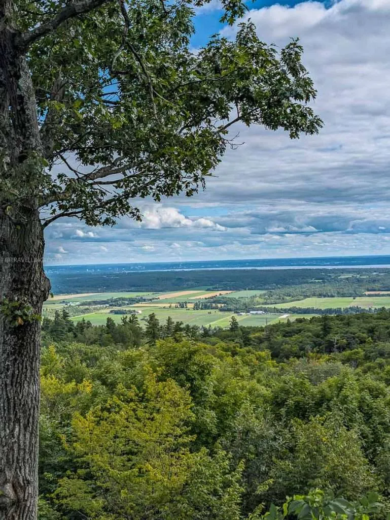 Panoramic lookout view of the Ottawa River valley from Gatineau Park during an Outaouais road trip